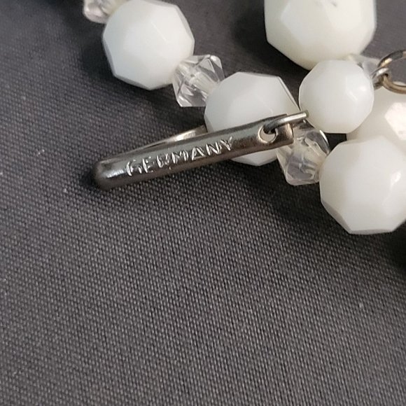 Womens White Beads AB Aurora Borealis Fashion Necklace Earrings Set Germany Made - Picture 7 of 11